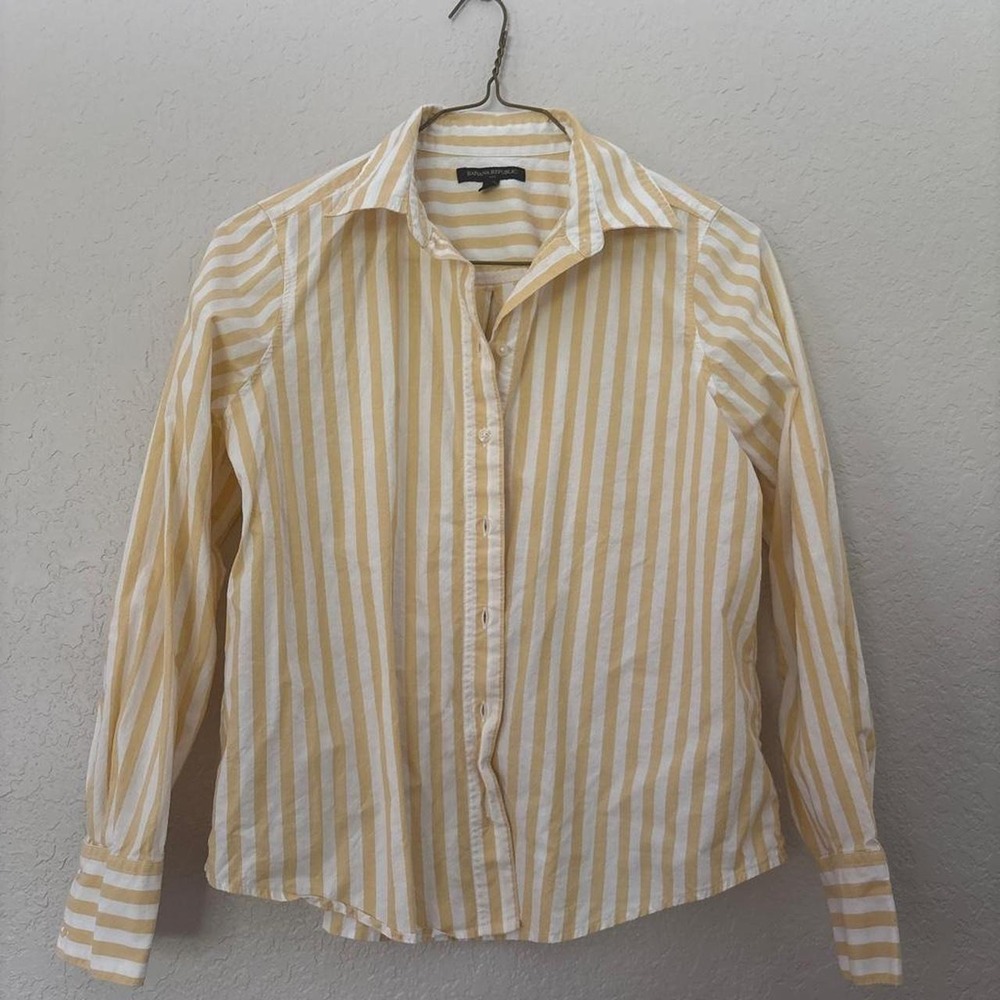 Banana Republic butter yellow striped shirt.